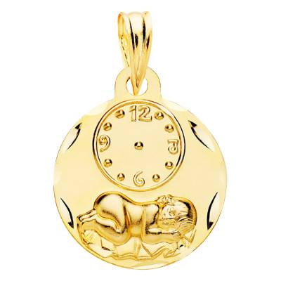 Médaille Ange & Horloge Facettée en Or Jaune 375, Diamètre 15 mm - Vandona