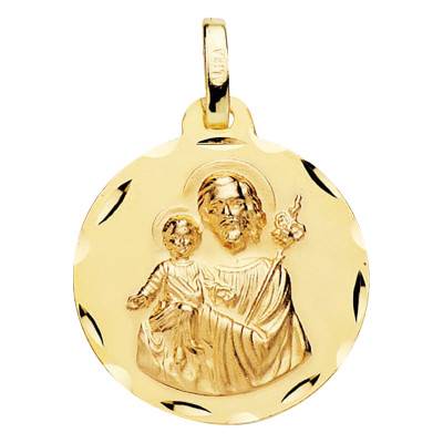Médaille Saint Joseph Facettée en Or Jaune 375, Diamètre 18 mm - Vandona