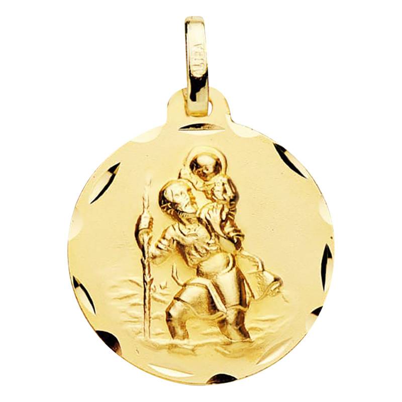 Faceted 375/1000 Yellow Gold Saint Christopher Medal, 18 mm Diameter - Vandona