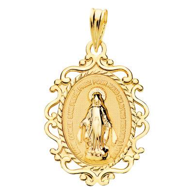 750 Yellow Gold Oval Miraculous Virgin Filigree Medal - Vandona