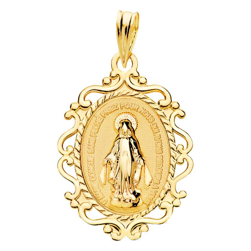 750 Yellow Gold Oval Miraculous Virgin Filigree Medal - Vandona