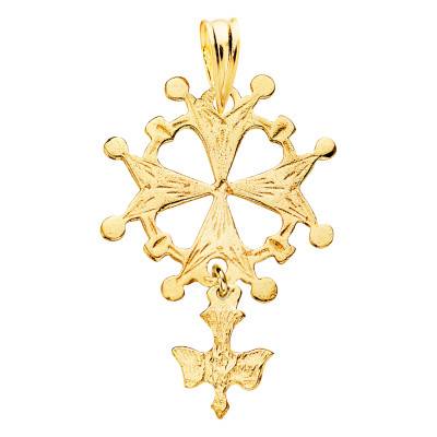 750/1000 Yellow Gold Textured Huguenot Cross Pendant 17 x 28 mm - Vandona