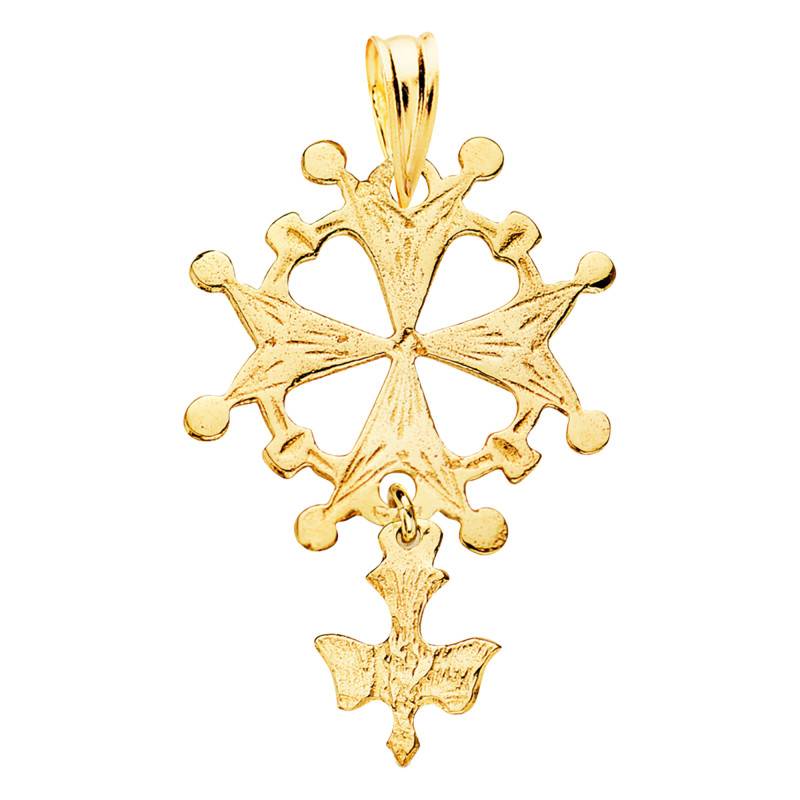 750/1000 Yellow Gold Textured Huguenot Cross Pendant 17 x 28 mm - Vandona