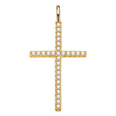 750 Yellow Gold & White Cubic Zirconia Cross Pendant - Vandona