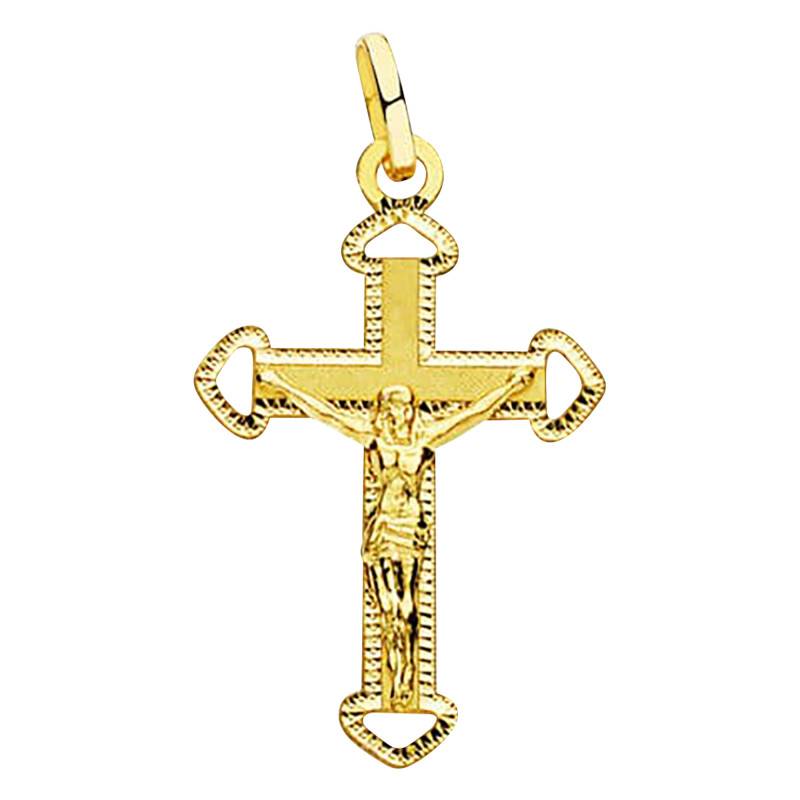 750 Yellow Gold Textured Christ Cross Pendant 14 x 23 mm - Vandona