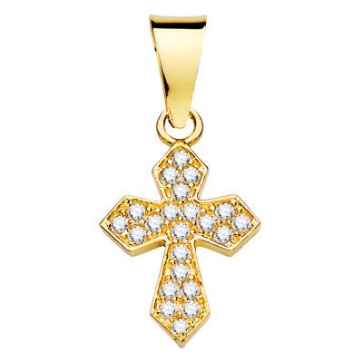 750/1000 Yellow Gold & White Cubic Zirconia Cross Pendant - Vandona