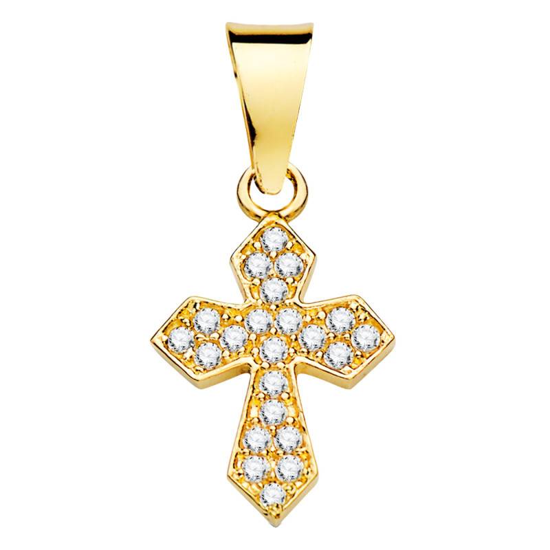 750/1000 Yellow Gold & White Cubic Zirconia Cross Pendant - Vandona
