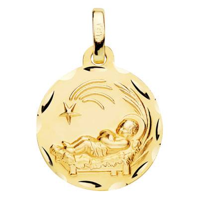 Médaille Enfant Jésus Facettée en Or Jaune 375, Diamètre 16 mm - Vandona