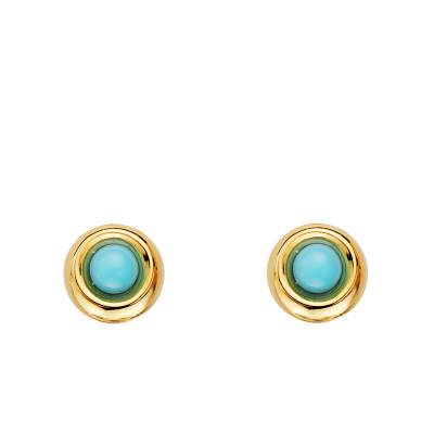 750 Yellow Gold & Turquoise Round Stud Earrings - Emanessence