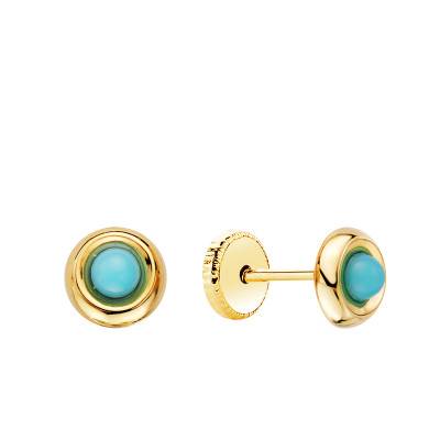 750 Yellow Gold & Turquoise Round Stud Earrings - Emanessence
