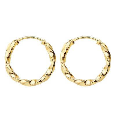 750/1000 Yellow Gold Twisted Hoop Earrings, 12 mm Diameter - Emanessence