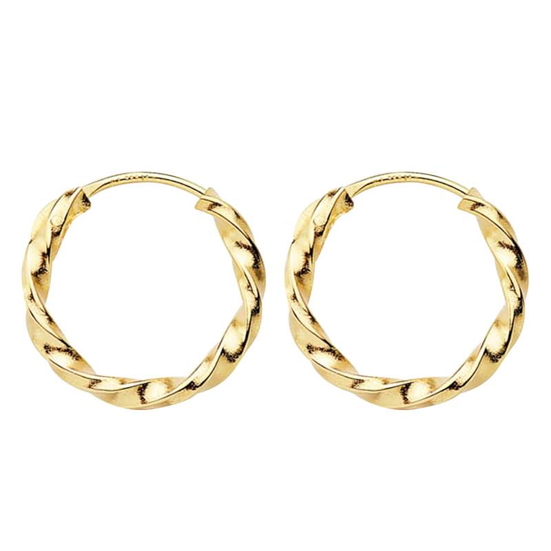 750/1000 Yellow Gold Twisted Hoop Earrings, 12 mm Diameter - Emanessence