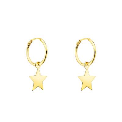 750/1000 Yellow Gold Star Hoop Earrings, 12 mm Diameter - Emanessence