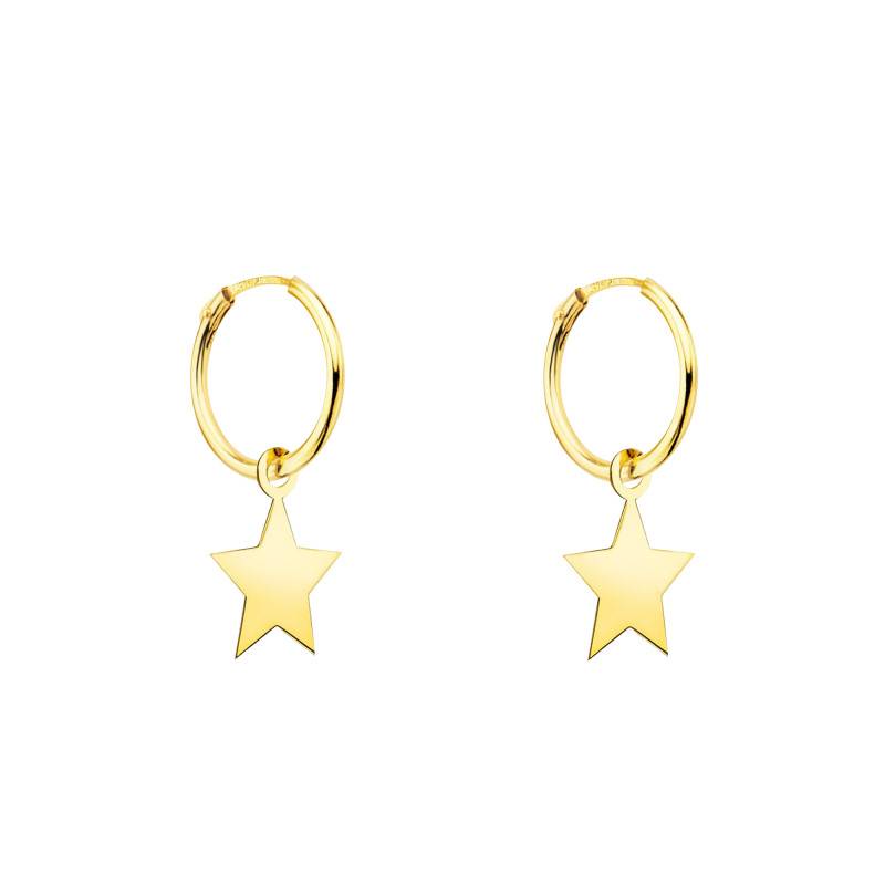 750/1000 Yellow Gold Star Hoop Earrings, 12 mm Diameter - Emanessence