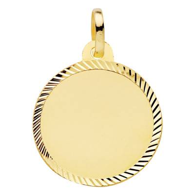 Round Chiseled Yellow Gold 375 Pendant, 18 mm Diameter - Emanessence