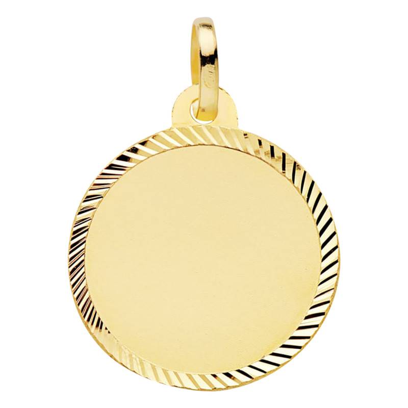 Round Chiseled Yellow Gold 375 Pendant, 18 mm Diameter - Emanessence