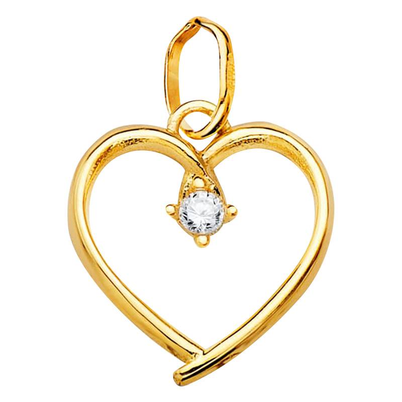 750/1000 Yellow Gold & White Cubic Zirconia Open-Work Heart Pendant - Emanessence