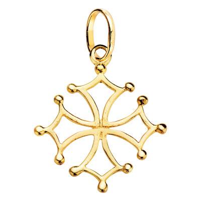 750/1000 Yellow Gold Open-Work Occitan Cross Pendant, 23 x 21 mm - Emanessence