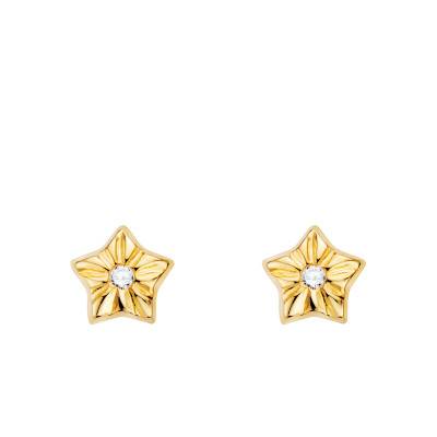 750/1000 Yellow Gold & White Cubic Zirconia Textured Star Stud Earrings - Emanessence