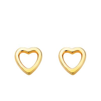750/1000 Yellow Gold Openwork Heart Stud Earrings - Emanessence