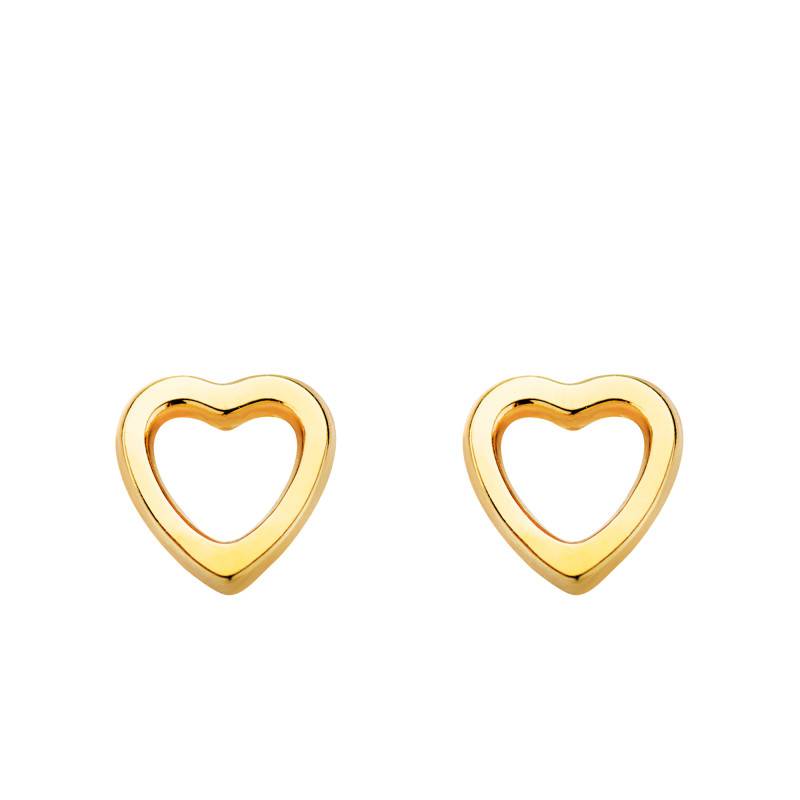 750/1000 Yellow Gold Openwork Heart Stud Earrings - Emanessence