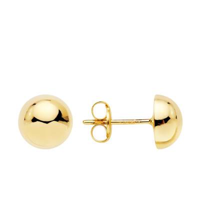750/1000 Yellow Gold Half-Ball Stud Earrings, 7 mm Diameter - Emanessence