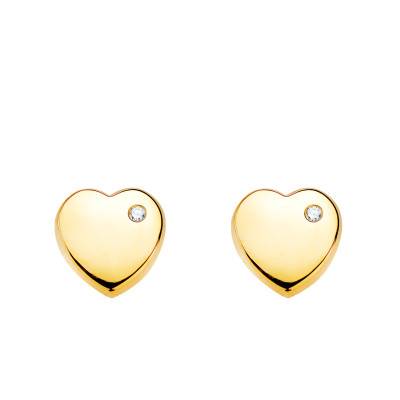 Boucles d'oreilles Coeur en Or Jaune 750 & Zircones Blanches - Emanessence
