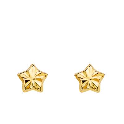 Boucles d'oreilles Étoiles Texturées en Or Jaune 750 - Emanessence