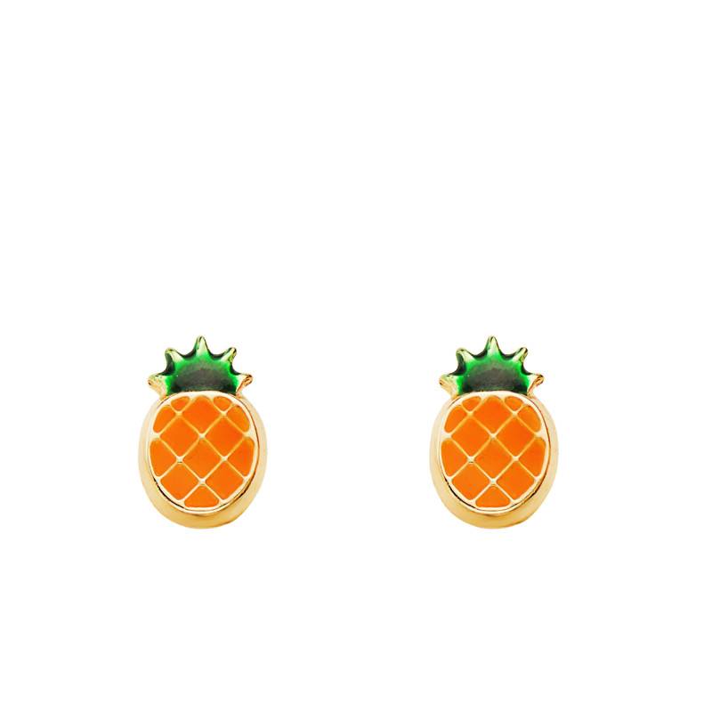 Pineapple 750/1000 Yellow Gold Enamel Stud Earrings - Bambins