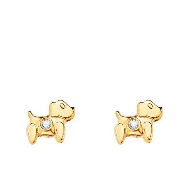 750/1000 Yellow Gold & White Zirconia Dog Stud Earrings - Bambins