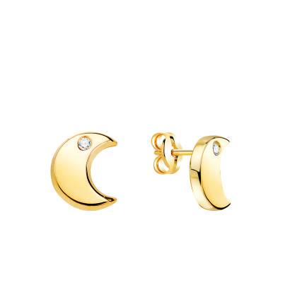 750 Yellow Gold & White Cubic Zirconia Moon Stud Earrings - Bambins