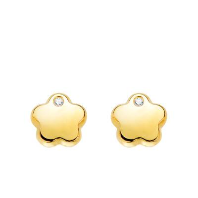 Boucles d'oreilles Fleurs en Or Jaune 750 & Zircones Blanches - Bambins
