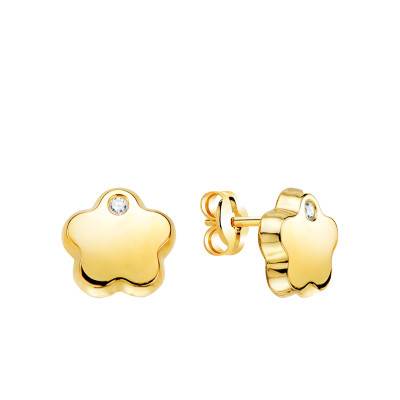 750/1000 Yellow Gold & White Cubic Zirconia Flower Stud Earrings - Bambins