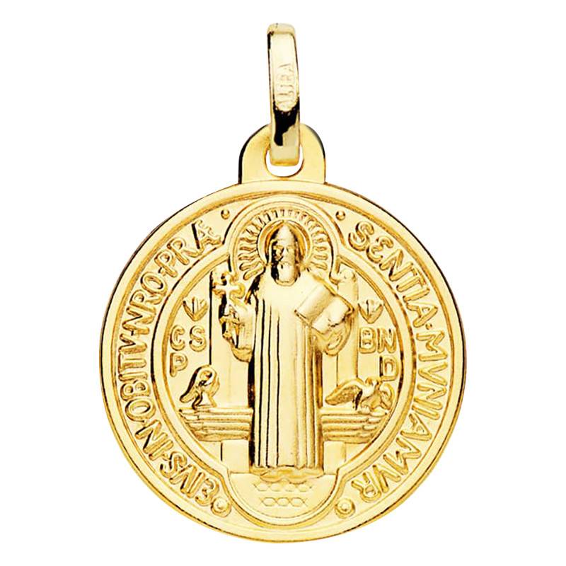 375 Yellow Gold Saint Benedict Scapular Medal, 18 mm Diameter - Vandona