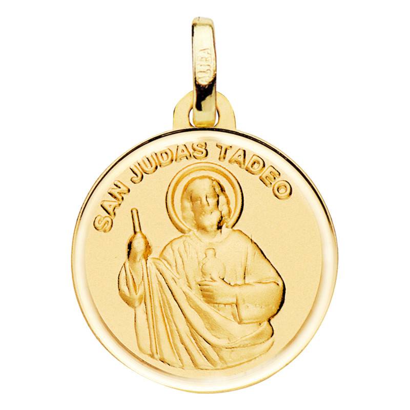 San Judas Tadeo Medal in 750 Yellow Gold, Diameter 18 mm - Vandona
