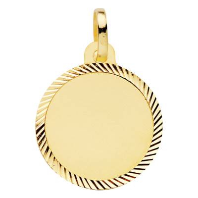 Pendentif Disque Cisélé en Or Jaune 750, Diamètre 16 mm - Vandona
