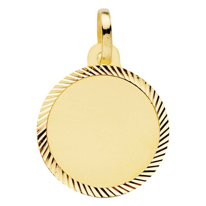 Chiseled Disc Pendant in 750 Yellow Gold, Diameter 16 mm - Vandona