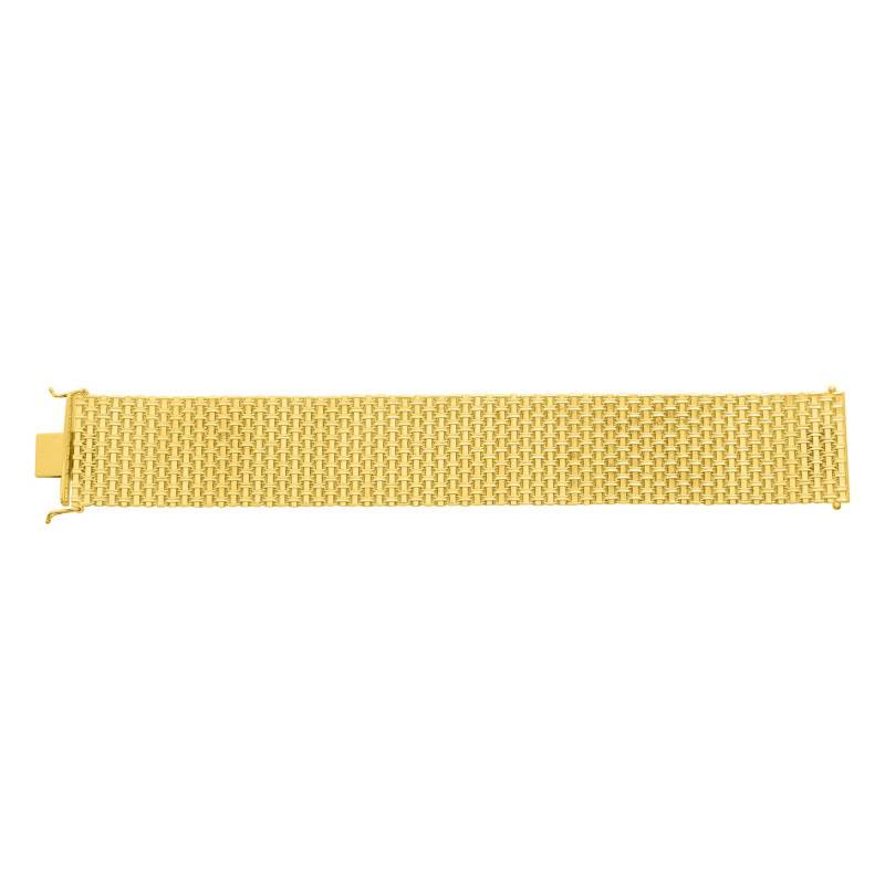 750 Yellow Gold Doormat Weave Bracelet, Length 18 cm to 21 cm, Width 27 mm - Manillon