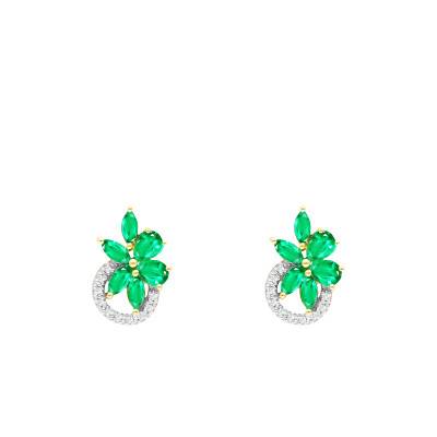 Boucles d'oreilles en Or Jaune 375, Émeraudes & Diamants 0,05 ct - Aurora