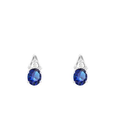 Boucles d'oreilles en Or Blanc 375, Saphirs & Diamants 0,04 ct - Aurora