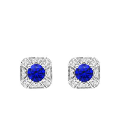 Boucles d'oreilles en Or Blanc 375, Saphirs & Diamants 0,08 ct - Aurora