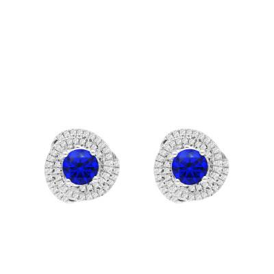 Boucles d'oreilles en Or Blanc 375, Saphirs & Diamants 0,27 ct - Aurora