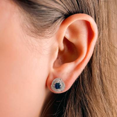 Boucles d'oreilles en Or Blanc 375, Saphirs & Diamants 0,27 ct - Aurora