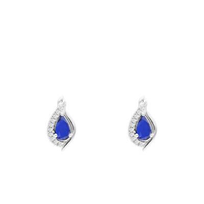 Boucles d'oreilles en Or Blanc 375, Saphirs & Diamants 0,06 ct - Aurora