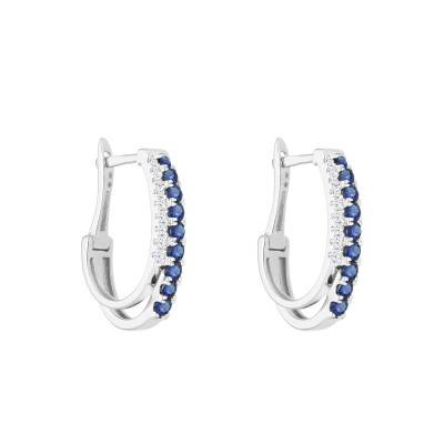 Créoles Double en Or Blanc 375, Saphirs & Diamants 0,13 ct - Aurora