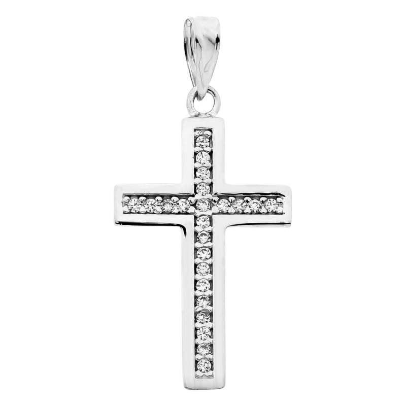 375/1000 White Gold & White Cubic Zirconia Cross Pendant - Vandona