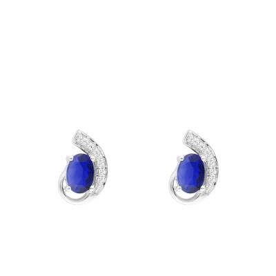 Boucles d'oreilles Courbées en Or Blanc 375, Saphirs & Diamants 0,07 ct - Aurora