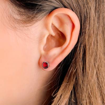 Boucles d'oreilles Rondes en Or Blanc 375 & Rubis - Aurora