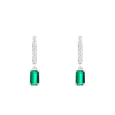 Boucles d'oreilles en Or Blanc 375, Émeraudes & Diamants 0,07 ct - Aurora