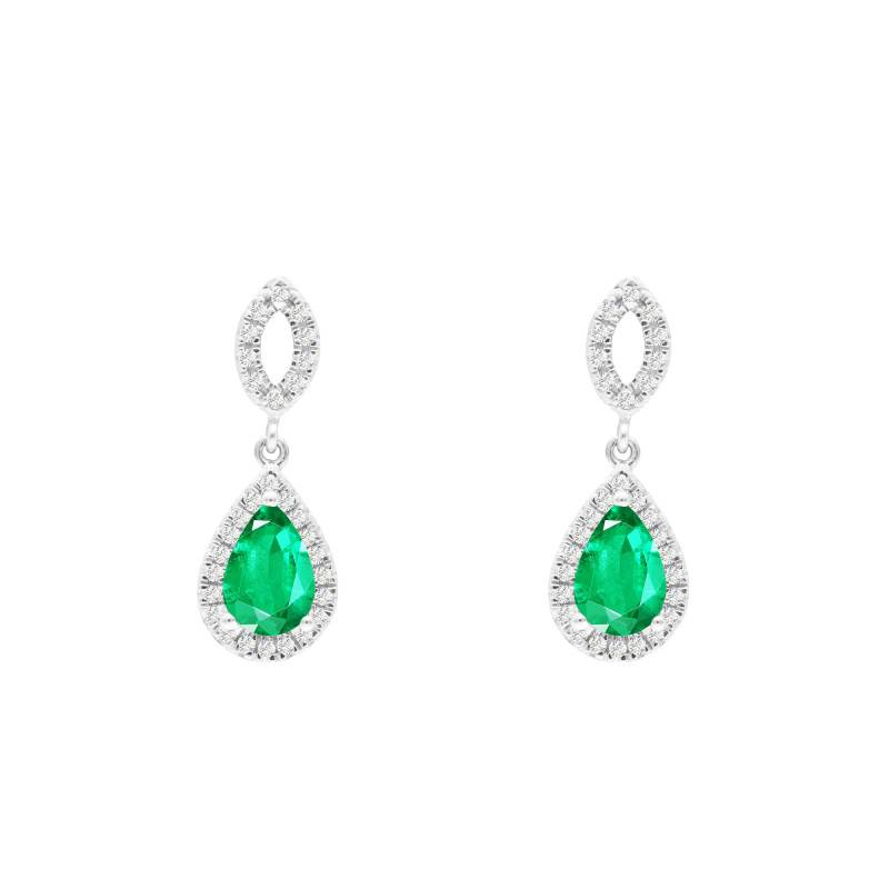 375 White Gold Drop Earrings & 0,16 ct Diamonds and Emeralds - Aurora